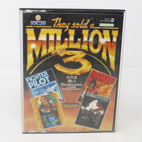 Vintage 1980s Spectrum 48K 128K Ocean They Sold A Million III 3 Cassette Tape Video Game (Fighter Pilot, Kung-Fu Master, Rambo First Blood Part II 2 & Ghostbusters) Retro