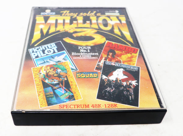Vintage 1980s Spectrum 48K 128K Ocean They Sold A Million III 3 Cassette Tape Video Game (Fighter Pilot, Kung-Fu Master, Rambo First Blood Part II 2 & Ghostbusters) Retro