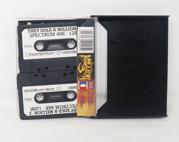 Vintage 1980s Spectrum 48K 128K Ocean They Sold A Million III 3 Cassette Tape Video Game (Fighter Pilot, Kung-Fu Master, Rambo First Blood Part II 2 & Ghostbusters) Retro