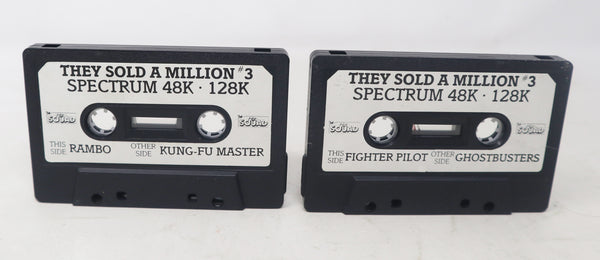 Vintage 1980s Spectrum 48K 128K Ocean They Sold A Million III 3 Cassette Tape Video Game (Fighter Pilot, Kung-Fu Master, Rambo First Blood Part II 2 & Ghostbusters) Retro