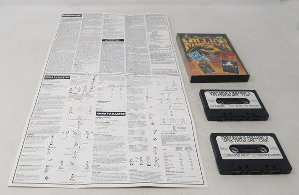 Vintage 1980s Spectrum 48K 128K Ocean They Sold A Million III 3 Cassette Tape Video Game (Fighter Pilot, Kung-Fu Master, Rambo First Blood Part II 2 & Ghostbusters) Retro