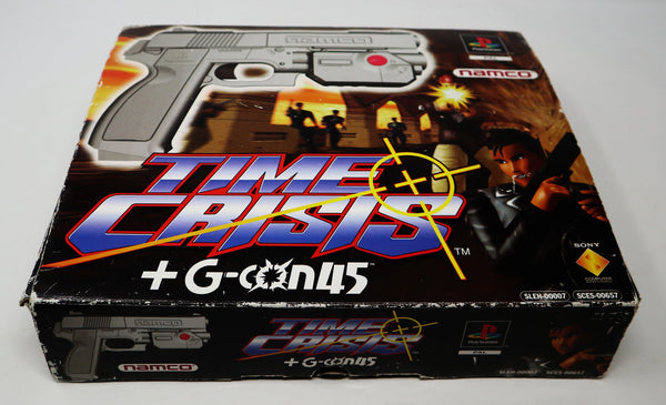 Vintage 1996 90s Sony Playstation PS1 Namco Time Crisis Video Game + G-Con45 Light Gun Controller Pal Boxed SLEH-00007 SCES-00657 Retro Gaming