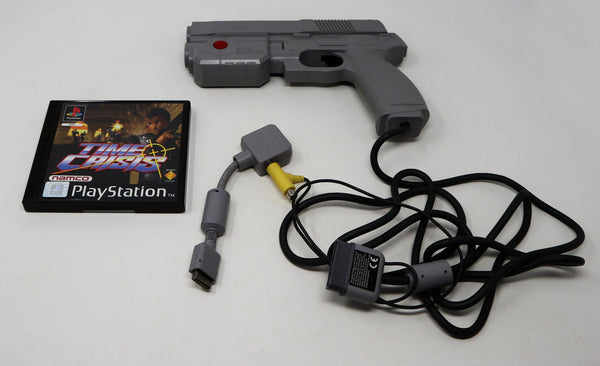 Vintage 1996 90s Sony Playstation PS1 Namco Time Crisis Video Game + G-Con45 Light Gun Controller Pal Boxed SLEH-00007 SCES-00657 Retro Gaming