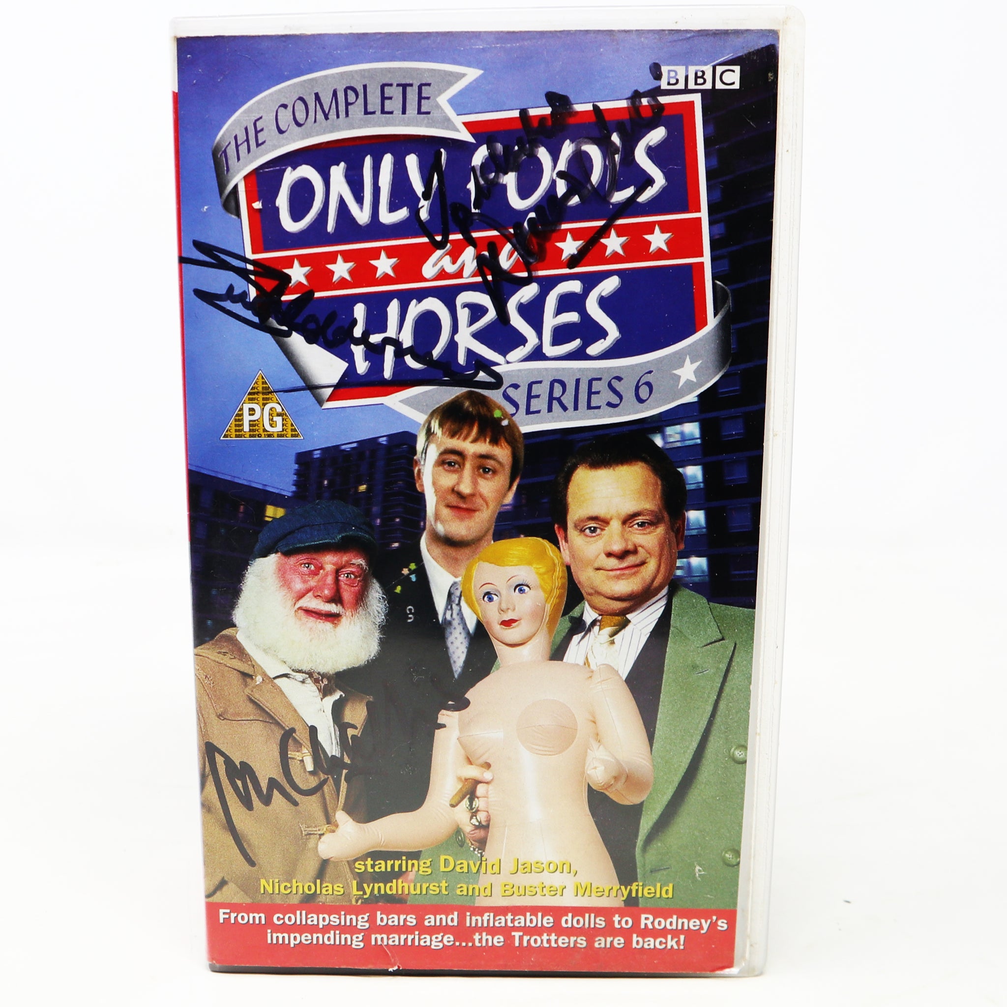 Vintage 1999 90s BBC The Complete Only Fools And Horses Series 6 PAL VHS (Video Home System) Tape Signed By Sue Holderness (Marlene) John Challis (Boycie) + Unknown ? Cast Member Rare Retro