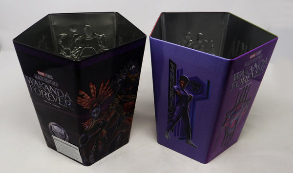 Odeon Cinema Marvel Black Panther Wakanda Forever Movie Popcorn Tin Bucket + Plastic Drink Cup NEW Promotional Souvenir Bundle Lot