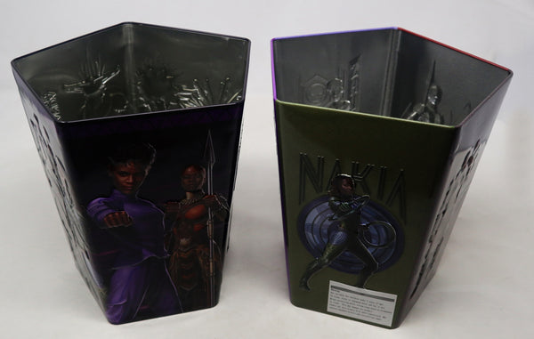 Odeon Cinema Marvel Black Panther Wakanda Forever Movie Popcorn Tin Bucket + Plastic Drink Cup NEW Promotional Souvenir Bundle Lot