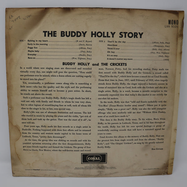 Vintage 1959 50s Coral Records Buddy Holly And The Crickets - The Buddy Holly Story 12" LP Album Vinyl Record Mono UK Version