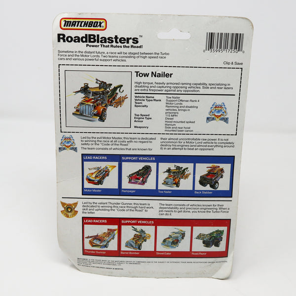 Vintage 1987 80s Matchbox RoadBlasters Tow Nailer Support Offense - Rank 4 Vehicle MOC Carded Sealed