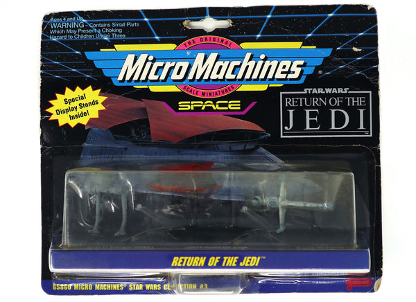 Vintage 1993 90s Galoob Toys Micro Machines Star Wars Collection #3 Return Of The Jedi Space Vehicles Carded MOC (AT-ST (Chicken Walker), Jabba's Desert Sail Barge, B-Wing Starfighter)