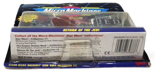 Vintage 1993 90s Galoob Toys Micro Machines Star Wars Collection #3 Return Of The Jedi Space Vehicles Carded MOC (AT-ST (Chicken Walker), Jabba's Desert Sail Barge, B-Wing Starfighter)