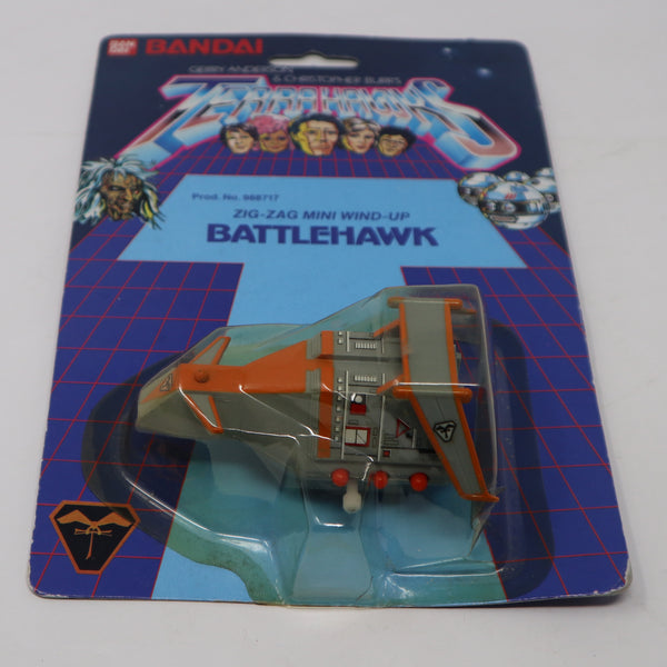 Vintage 1983 80s Bandai Gerry Anderson & Christopher Burr's Terrahawks Battlehawk Zig-Zag Mini Wind-Up Space Vehicle Prod. 988717 Carded MOC
