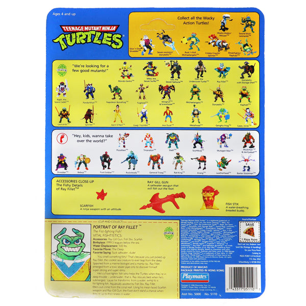 Vintage 1990 90s Playmates Toys Teenage Mutant Ninja Turtles (TMNT) Ray Fillet Action Figure Carded MOC