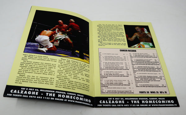 2006 WBU World Welterweight Title Fire & Fury Magee vs Takaloo Saturday 20 May '06 Kings Hall Belfast Boxing Sports Programme Program Book + Ticket Stub
