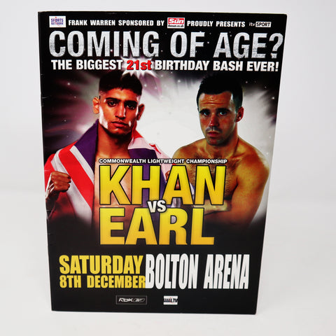 Coming Of Age? Commonwealth Lightweight Championship Khan vs Earl Saturday 8th December Bolton Arena Boxing Sports Programme Program Book