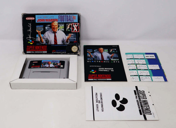 Vintage 1990s Super Nintendo Entertainment System SNES John Madden Football '93 Cartridge Video Game Boxed Pal Version