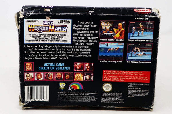Vintage 1991 90s Super Nintendo Entertainment System SNES Super WrestleMania Cartridge Video Game Boxed Pal Version